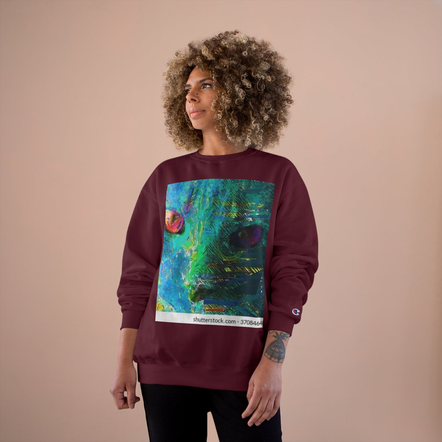 Vibrant Artistic Champion Sweatshirt with Eye Design