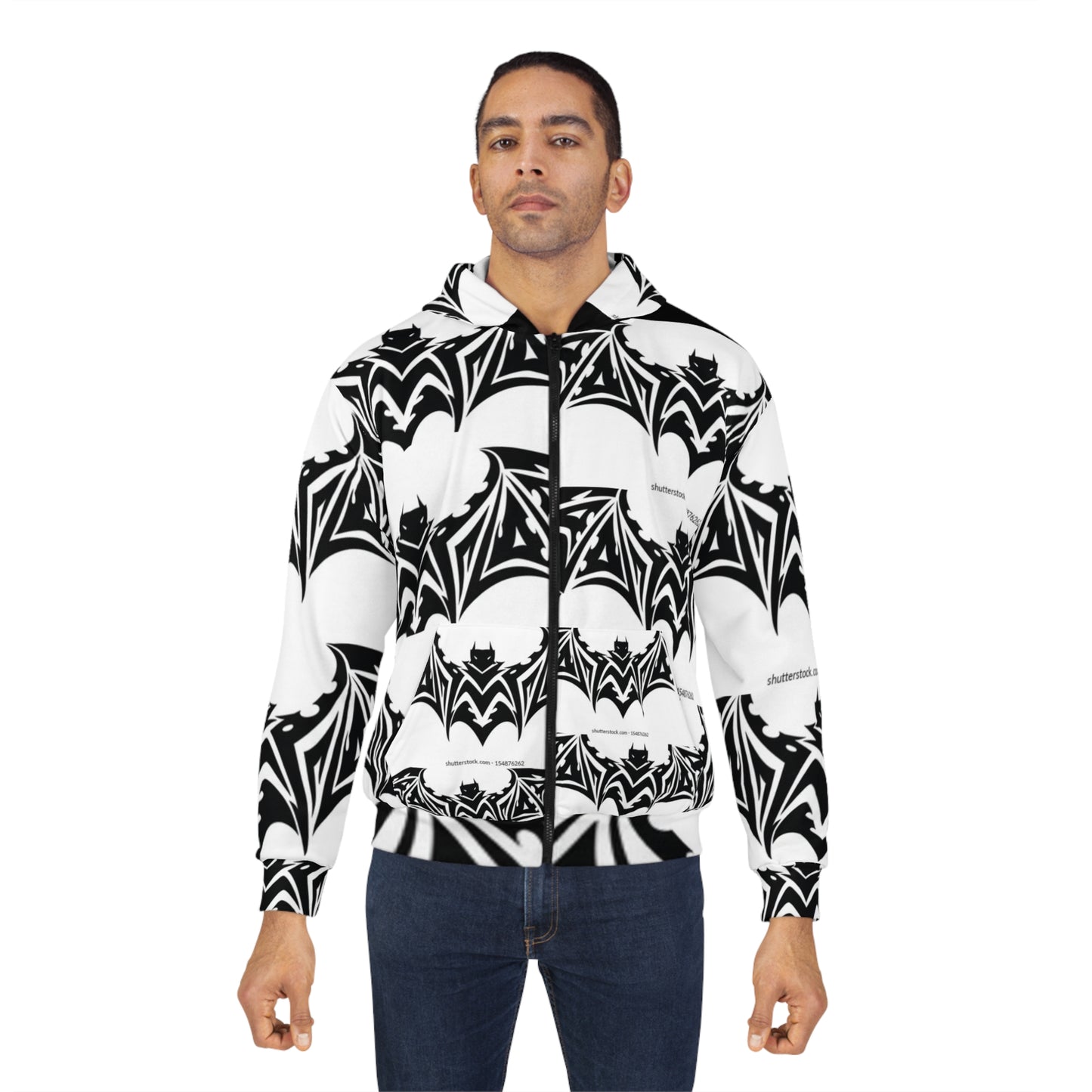 Gothic Bat Print Unisex Zip Hoodie | Spooky Style for Halloween & Casual Wear