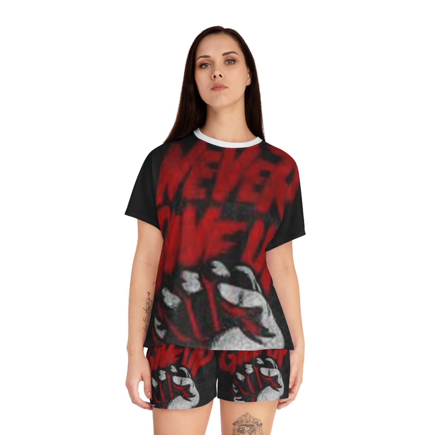 Women's Short Pajama Set - Never Give Up Motivational Sleepwear