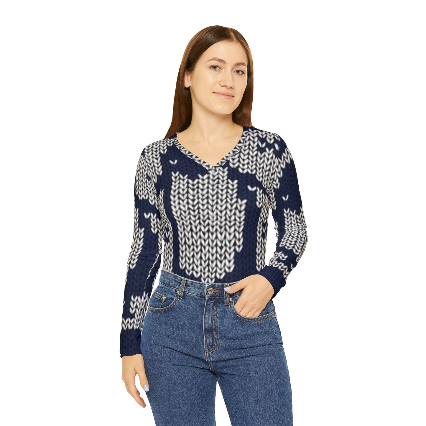 Cozy Penguin Long Sleeve V-Neck Shirt for Women