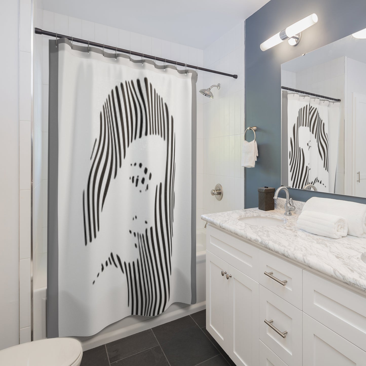 Modern Abstract Shower Curtain - Minimalist Black and White Design