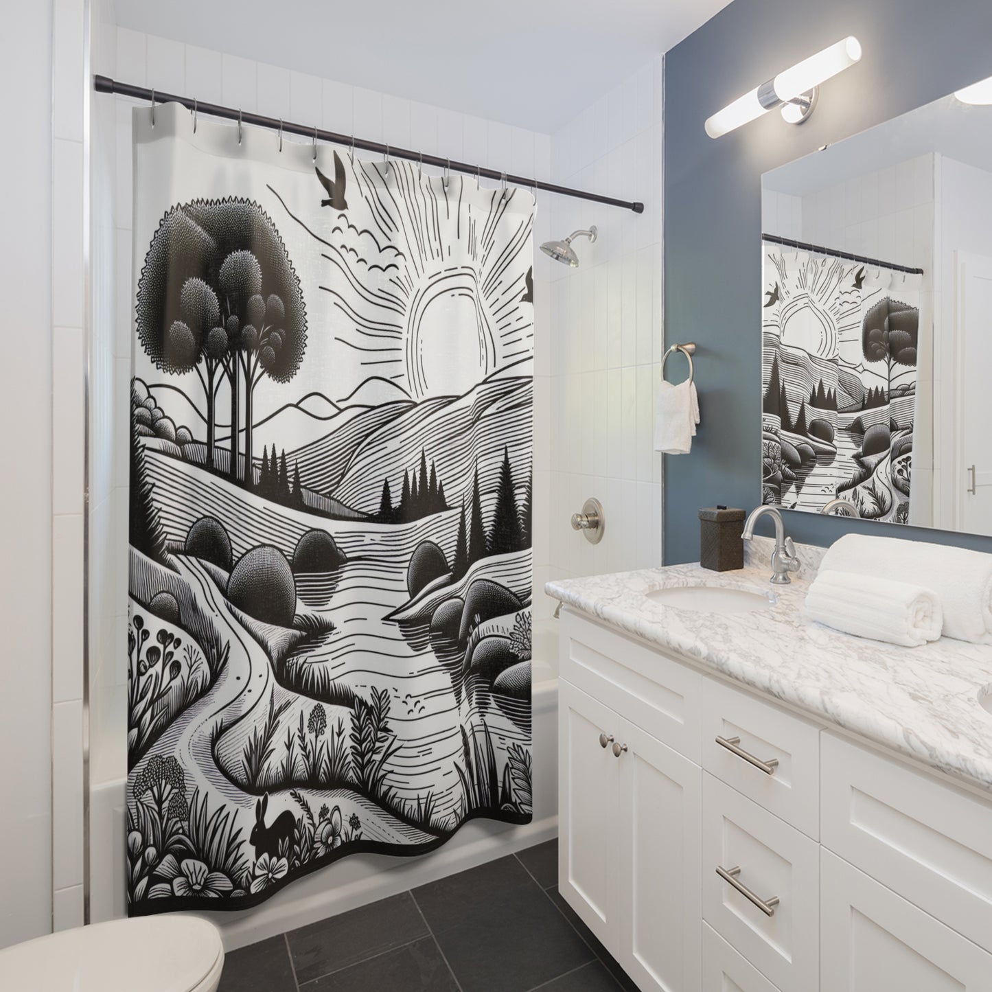 Scenic Landscape Shower Curtain - Nature-Inspired Bathroom Decor