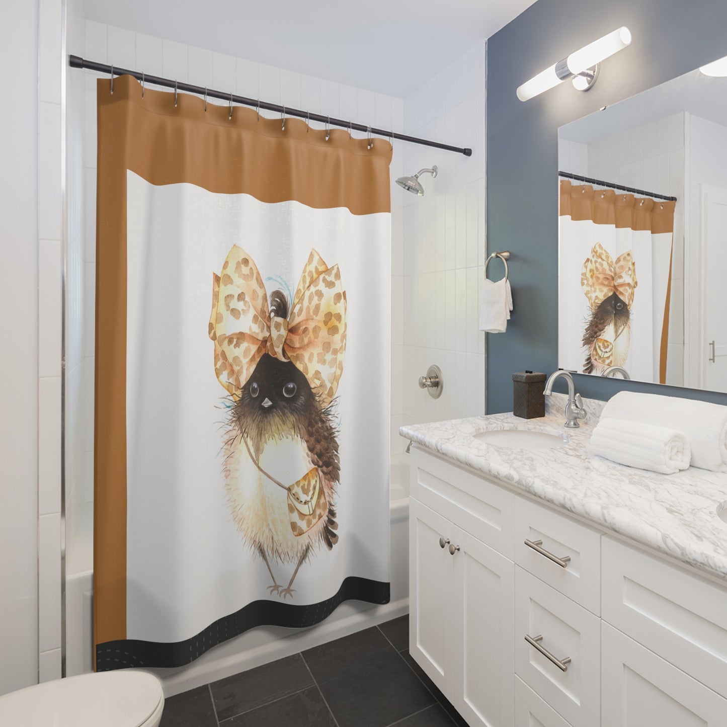 Luxurious Cat-Themed Shower Curtain with Leopard Print Bow
