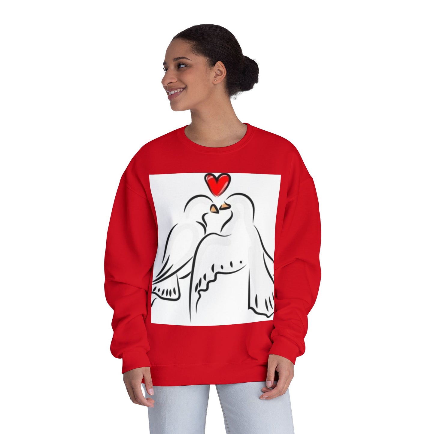 Love Birds Crewneck Sweatshirt - Soft White Unisex Pullover for Couples