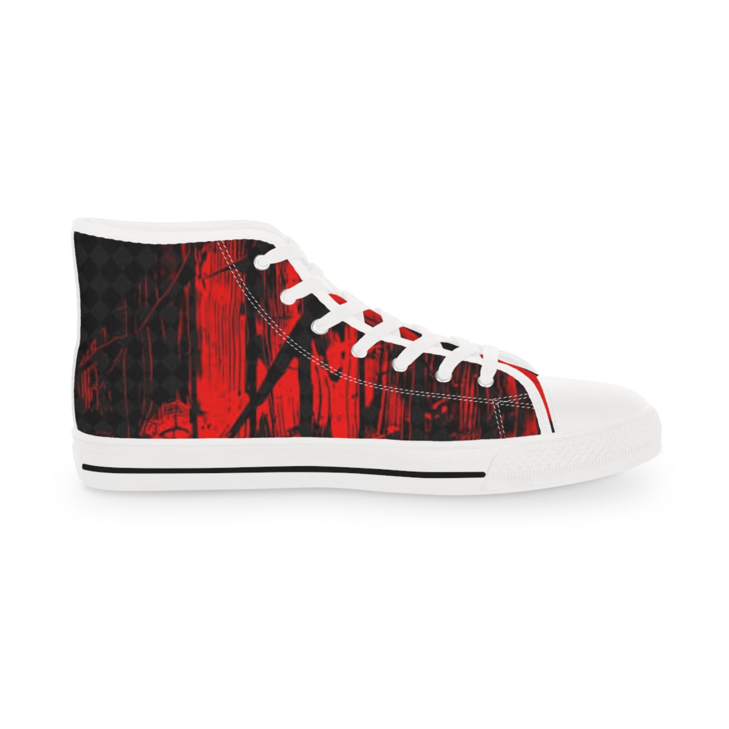 Men's High Top Sneakers - Stylish Red Graphic Footwear for Trendsetters