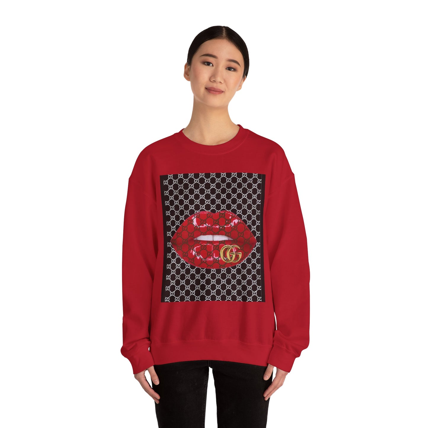 Trendy Unisex Graphic Crewneck Sweatshirt with Lip Design