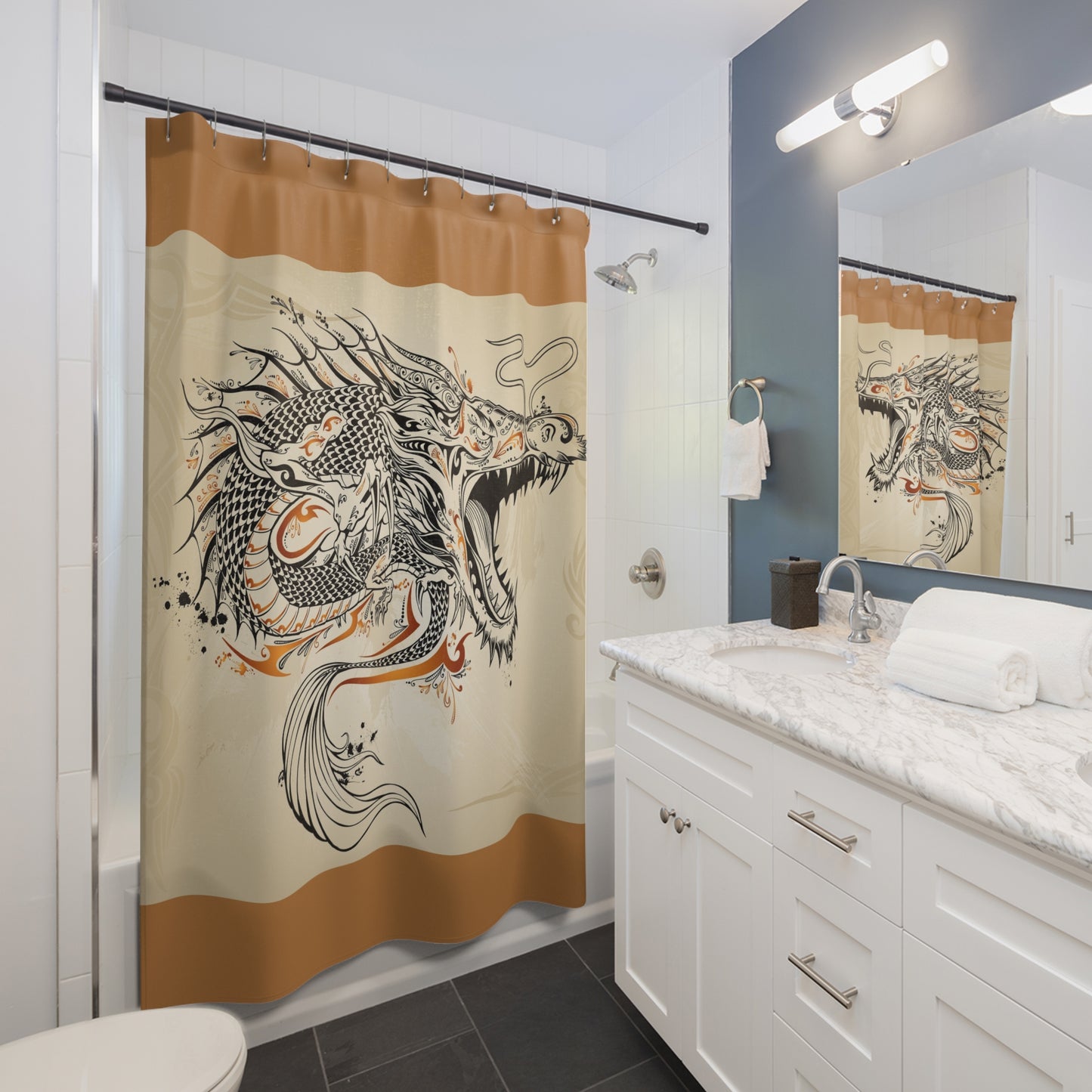 Dragon-Inspired Art Shower Curtain - Bold & Elegant Bath Decor