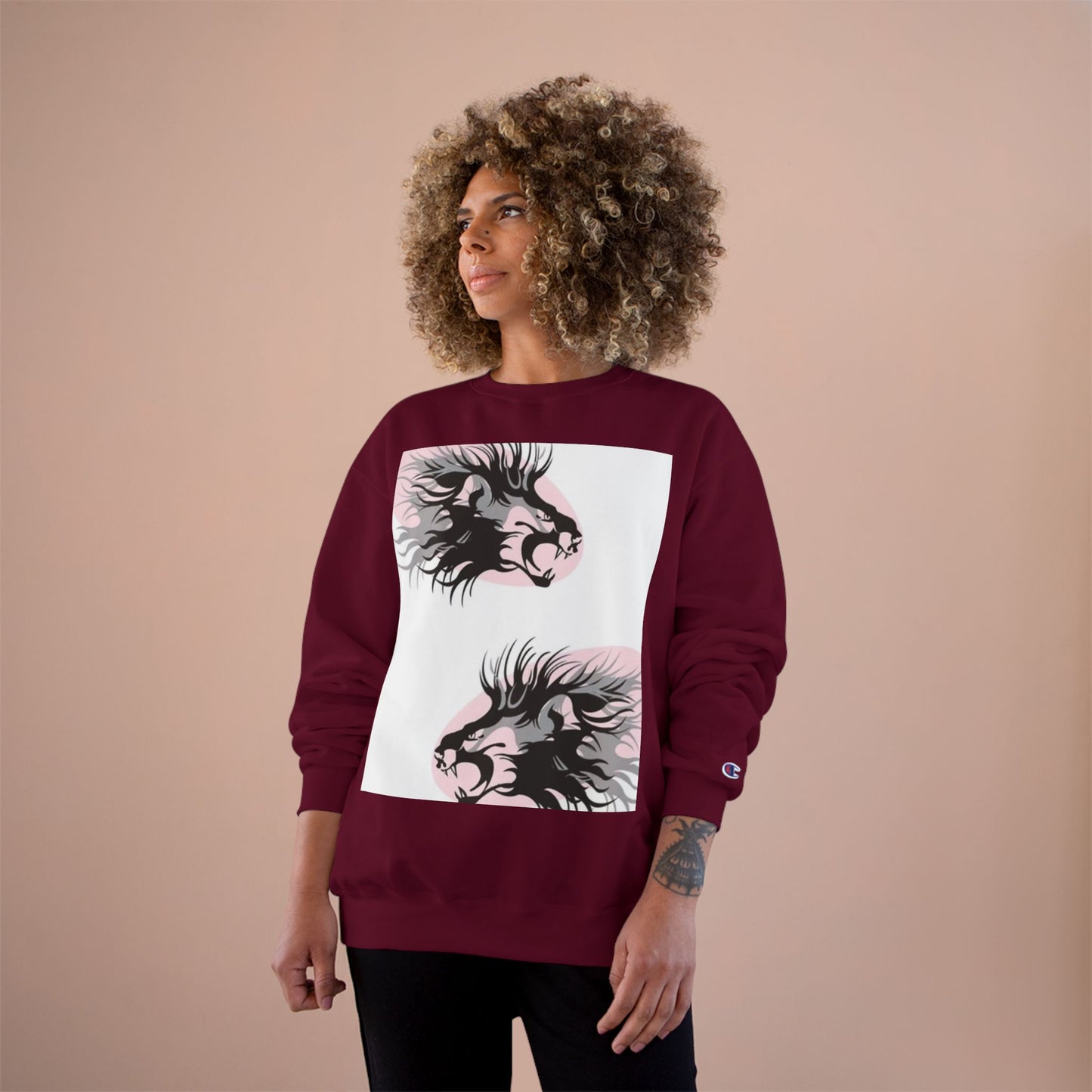 Fierce Lion Champion Sweatshirt - Bold Graphic, Unisex Casualwear