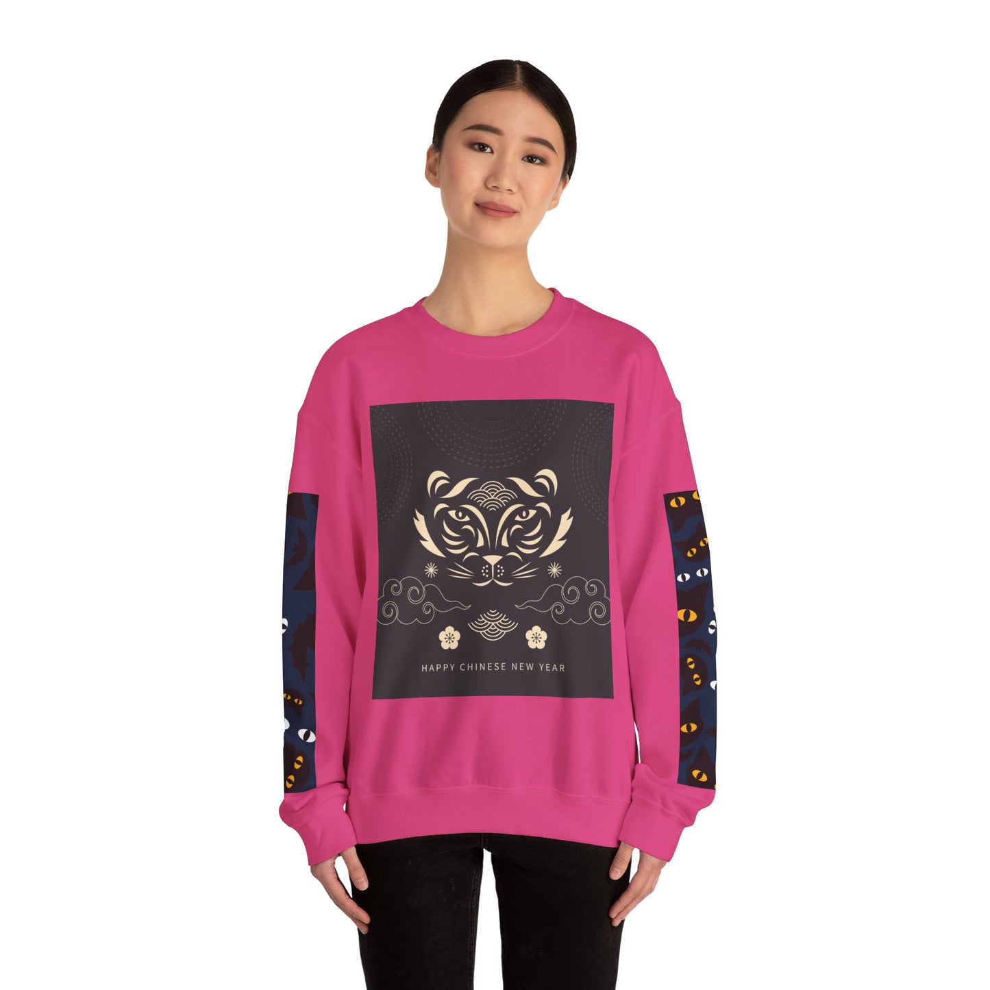 Halloween-Themed Unisex Crewneck Sweatshirt with Spooky Eyes and Bird Design