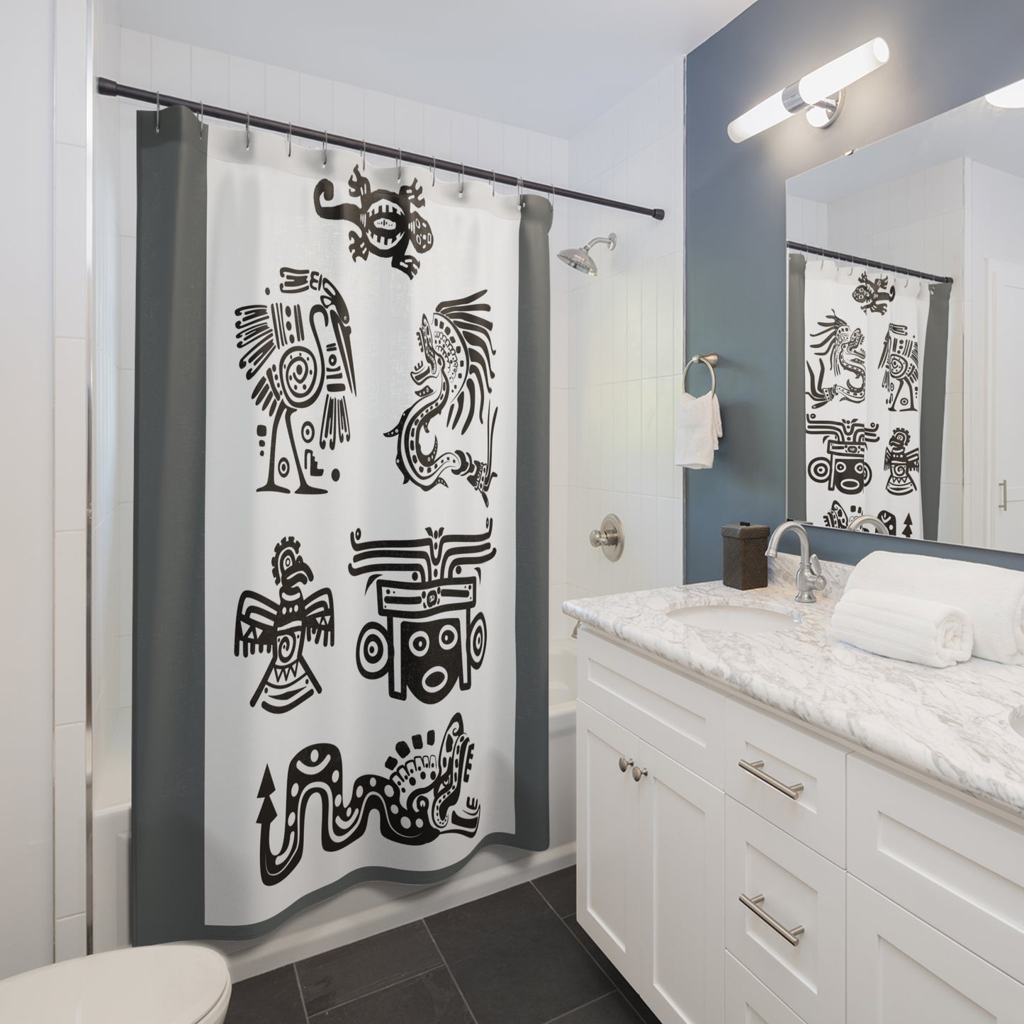 Artistic Tribal Shower Curtain - Unique Black and White Design