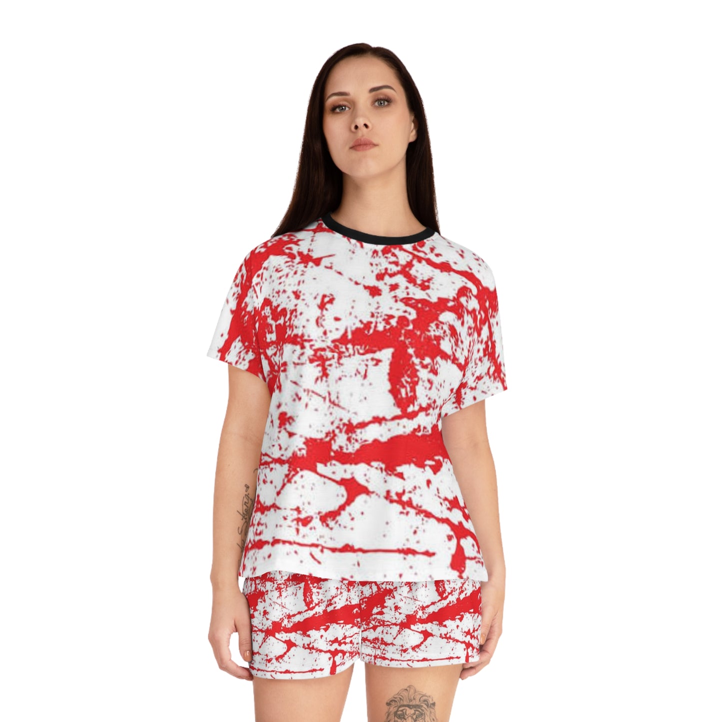 Vibrant Women's Short Pajama Set - Red Splatter Design for Relaxation and Sleep