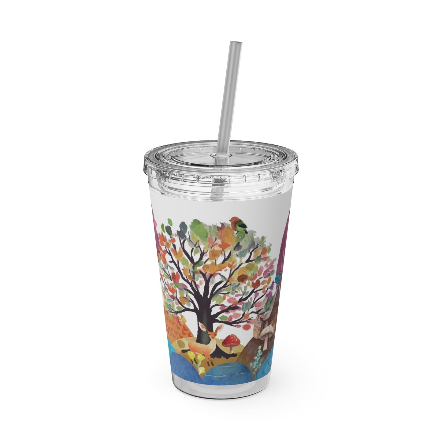 Sunsplash Tumbler with Straw - 16oz Colorful Nature Design for Outdoor Adventures