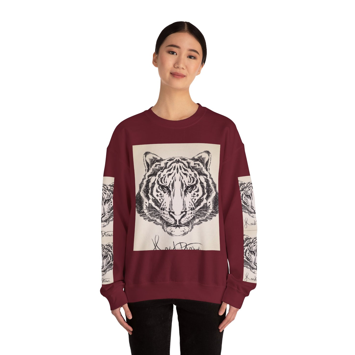 Artistic Tiger Print Crewneck Sweatshirt – Unisex Heavy Blend