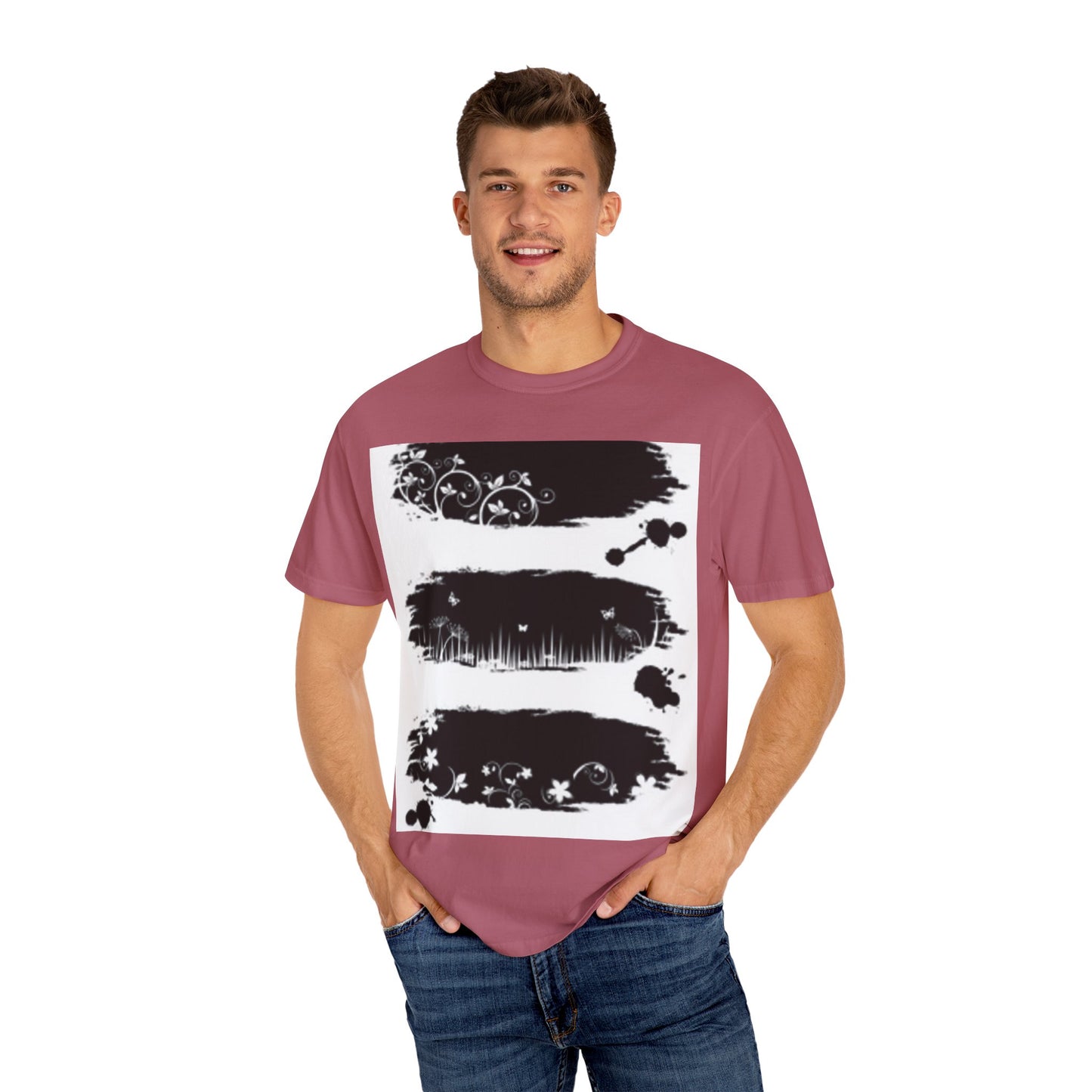 Artistic Unisex Garment-Dyed T-Shirt with Floral Design
