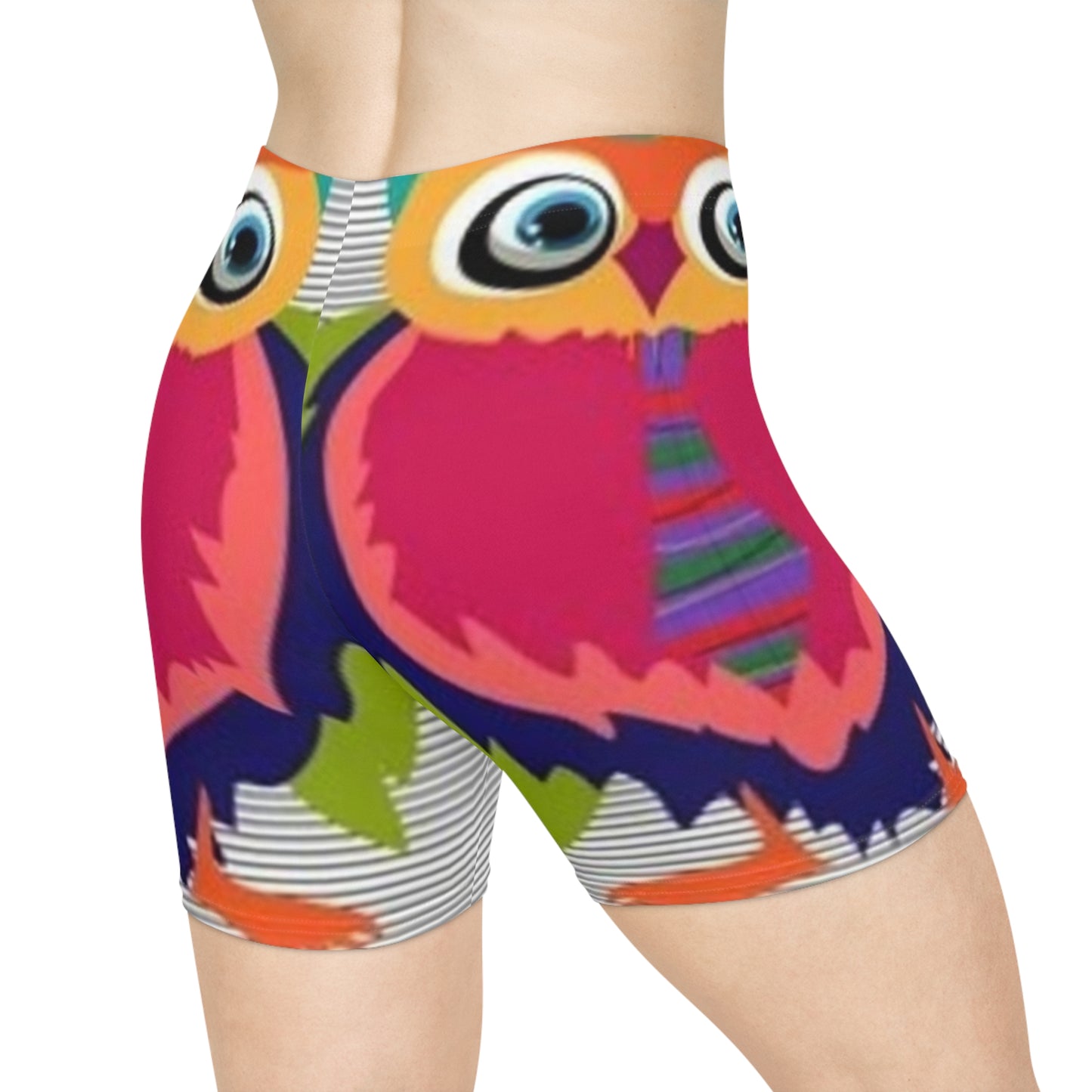 Colorful Owl Print Women's Biker Shorts - Fun, Lightweight Activewear