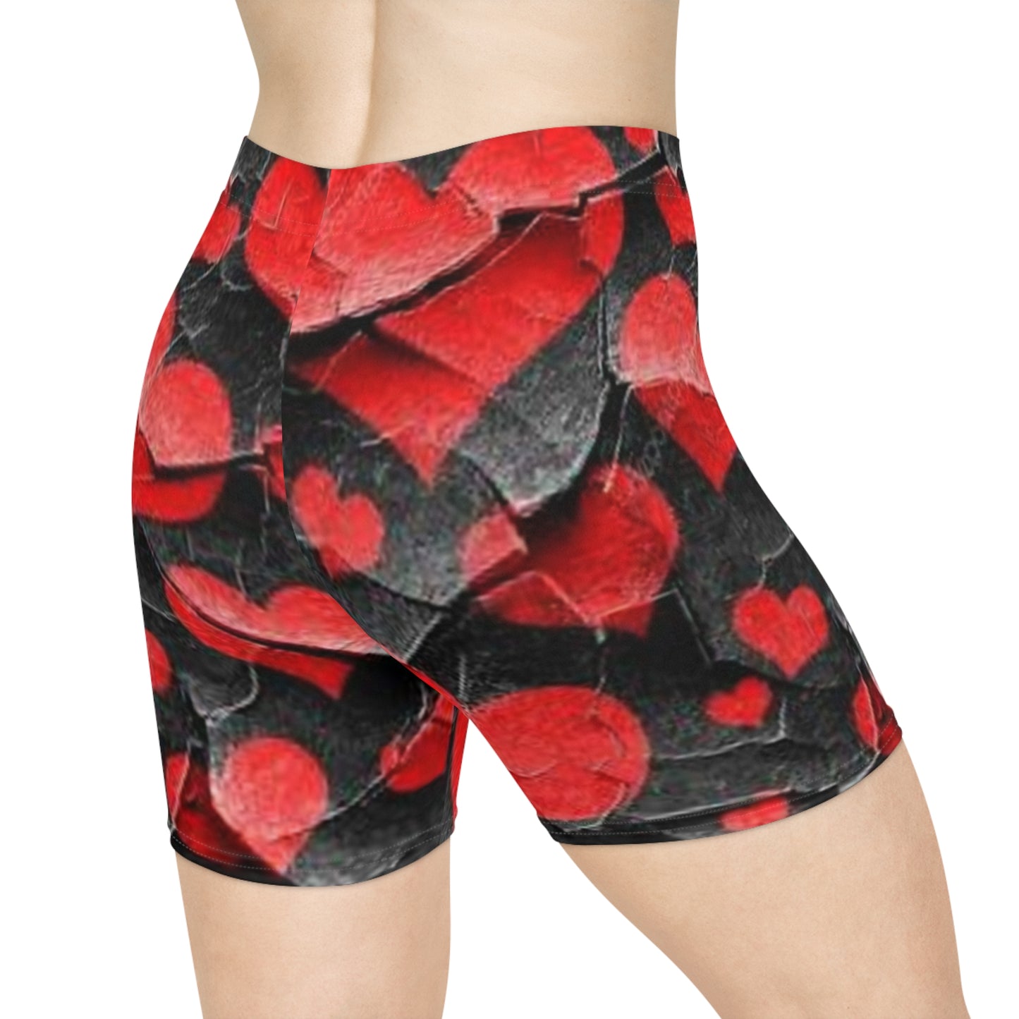 Heart-Patterned Women's Biker Shorts - Stylish and Comfortable Athletic Wear