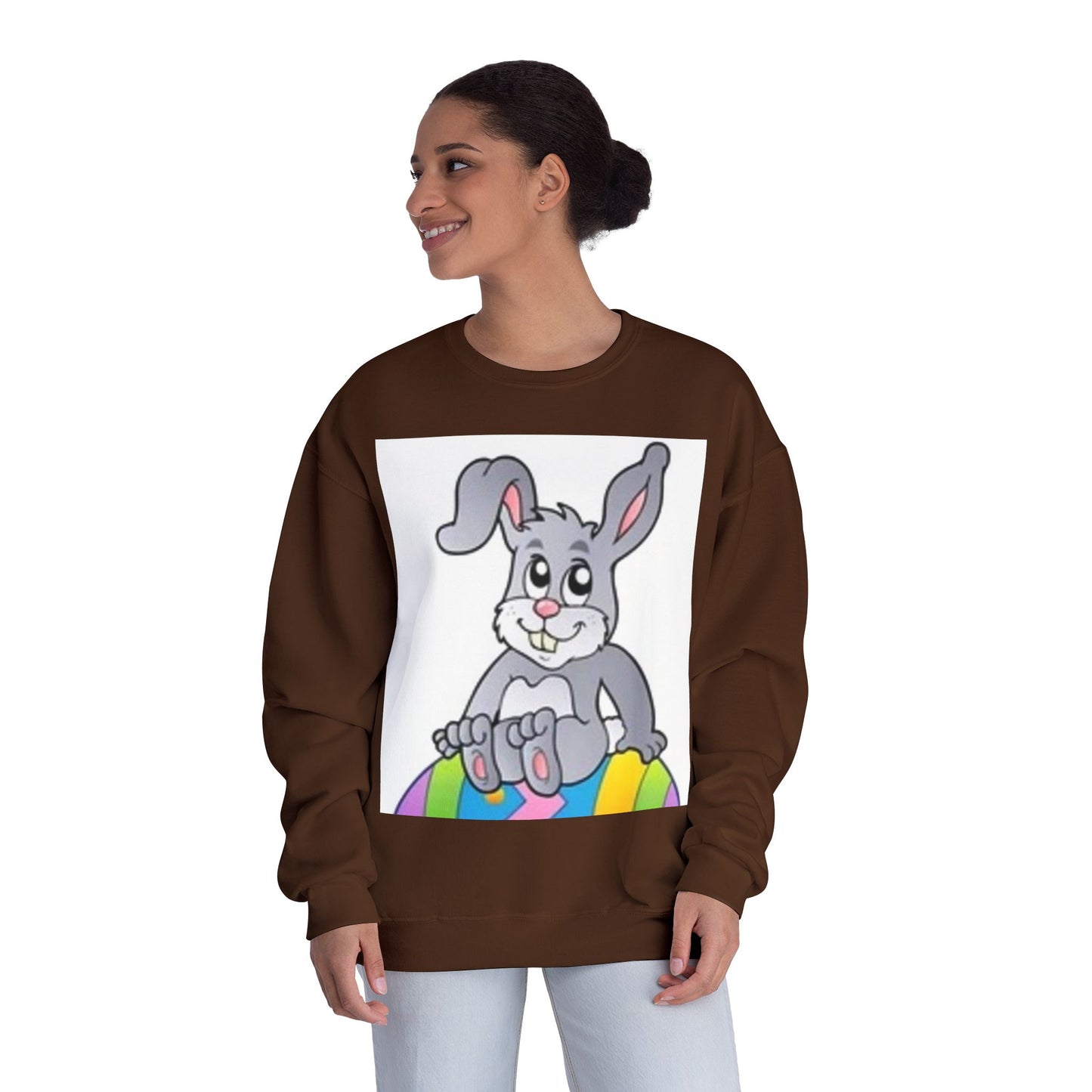 Cozy Rabbit Graphic Crewneck Sweatshirt - Perfect for Spring Celebrations