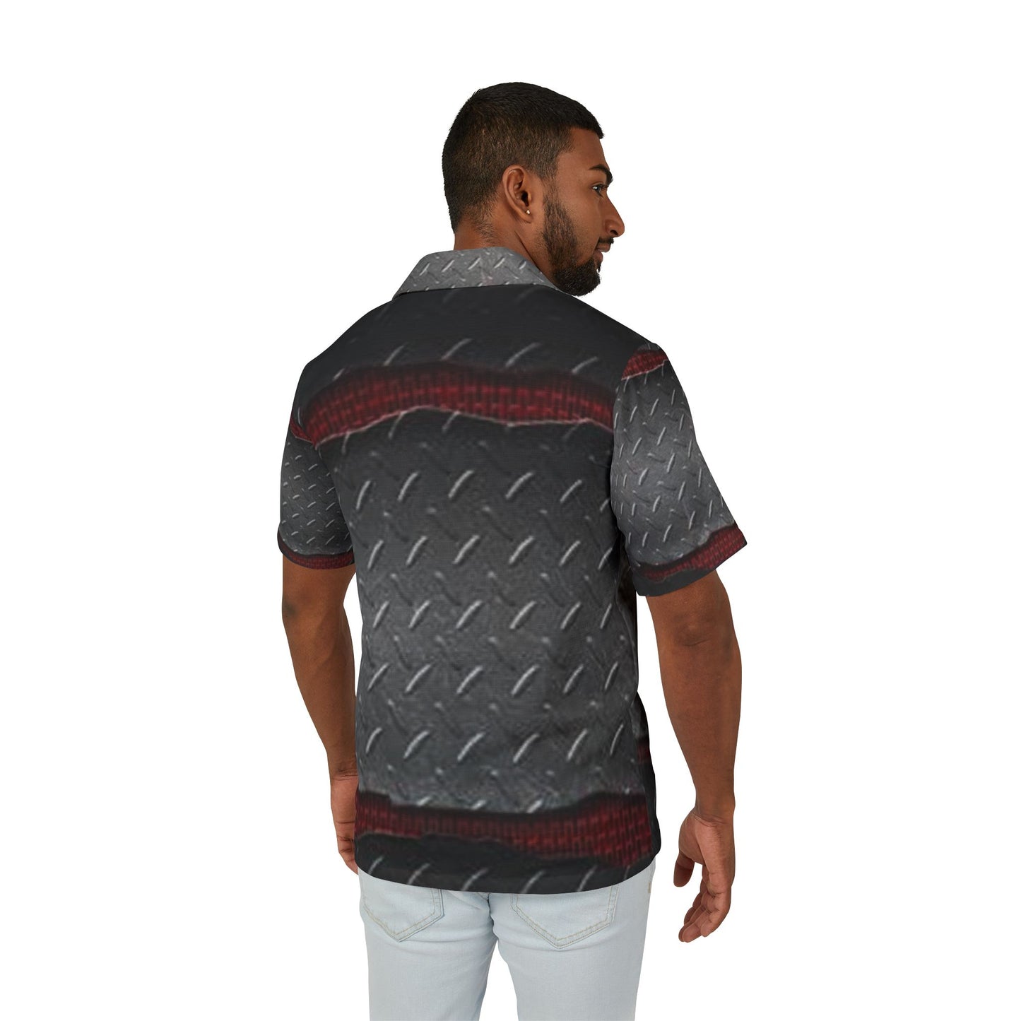 Men's Hawaiian Camp Shirt - Industrial Steel Pattern, Perfect for Summer BBQs and Beach Days