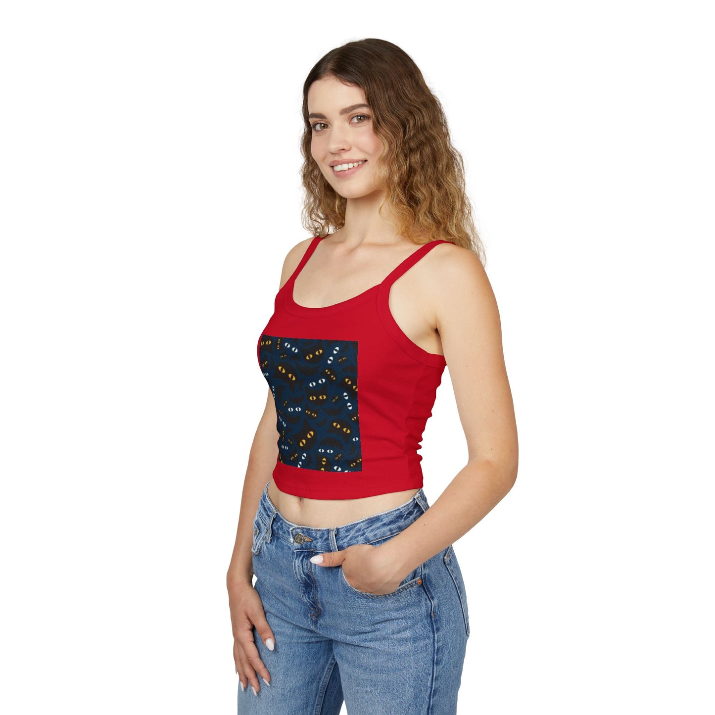 Playful Cat Eyes Spaghetti Strap Tank Top for Cat Lovers