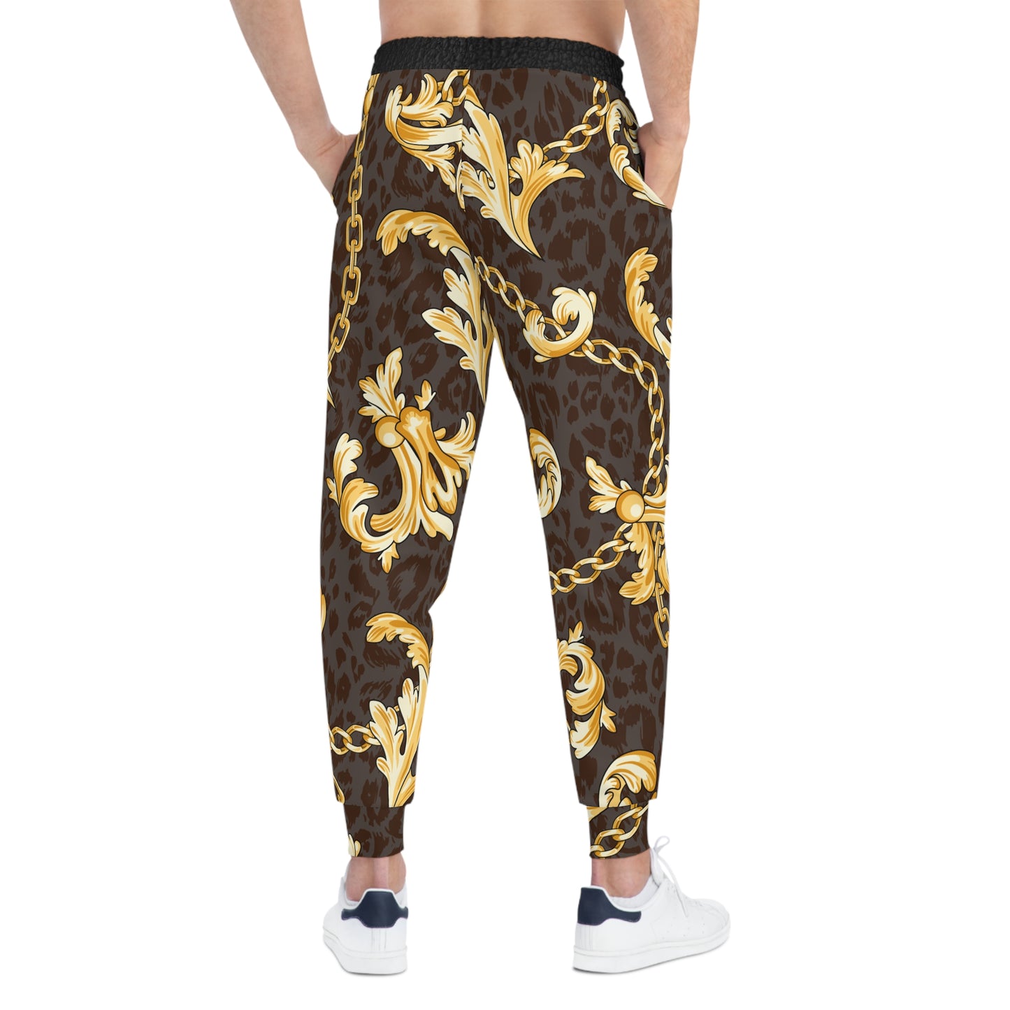 Luxurious Gold Chain Athletic Joggers - Trendy Leopard Print Activewear