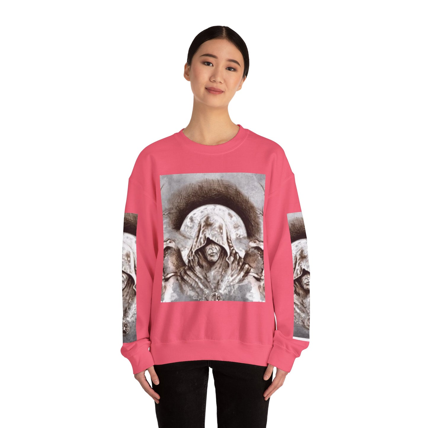 Mystical Hooded Figure Unisex Crewneck Sweatshirt - Fantasy Apparel for Dreamers