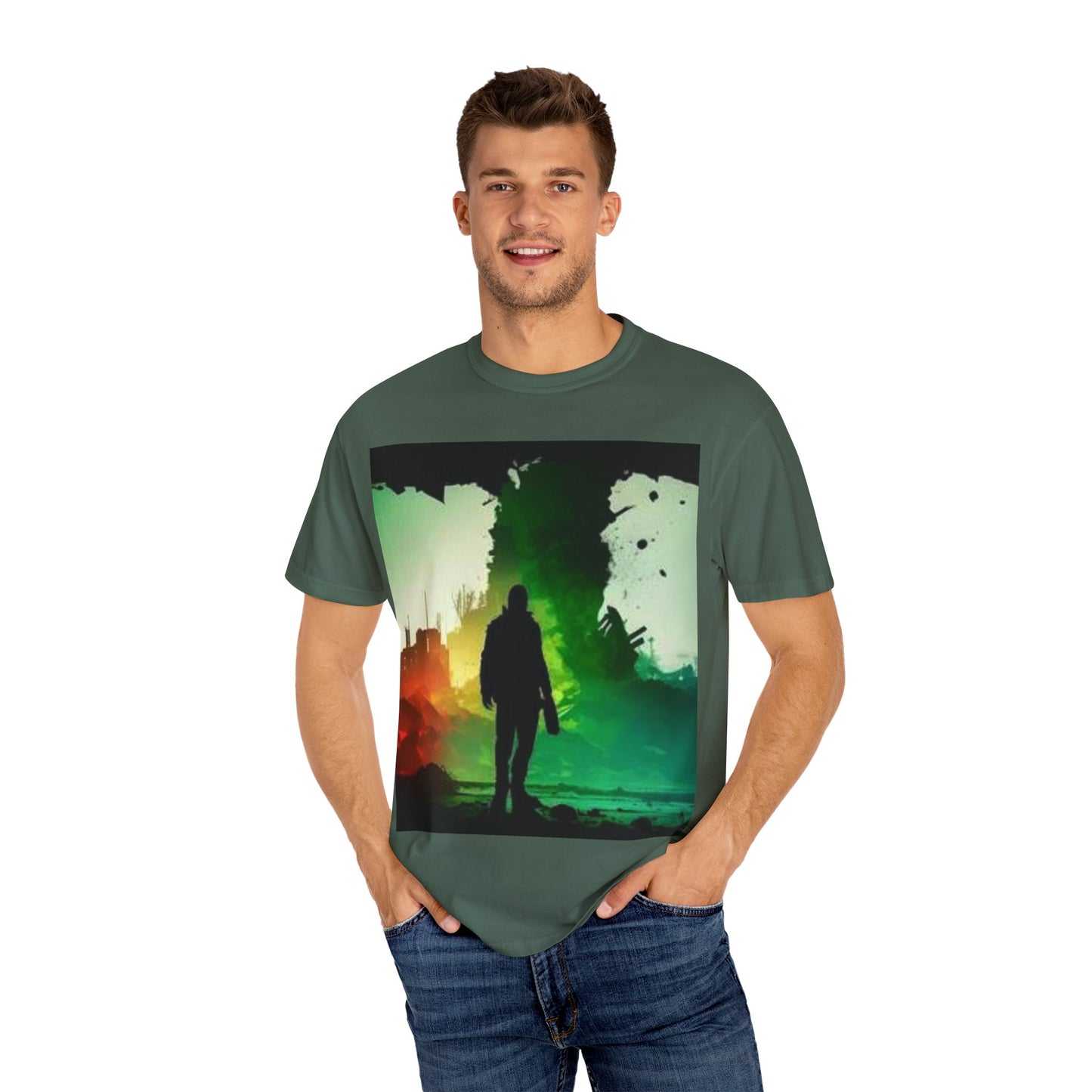 Vintage-Inspired Unisex Garment-Dyed T-Shirt with Artistic Print