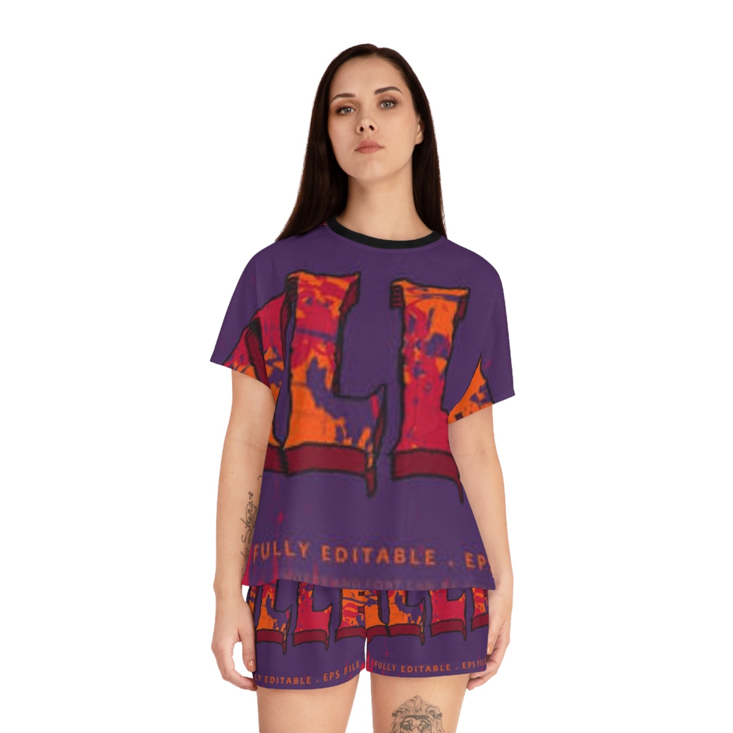 Vibrant Graphic Women’s Short Pajama Set - Bold Text Design
