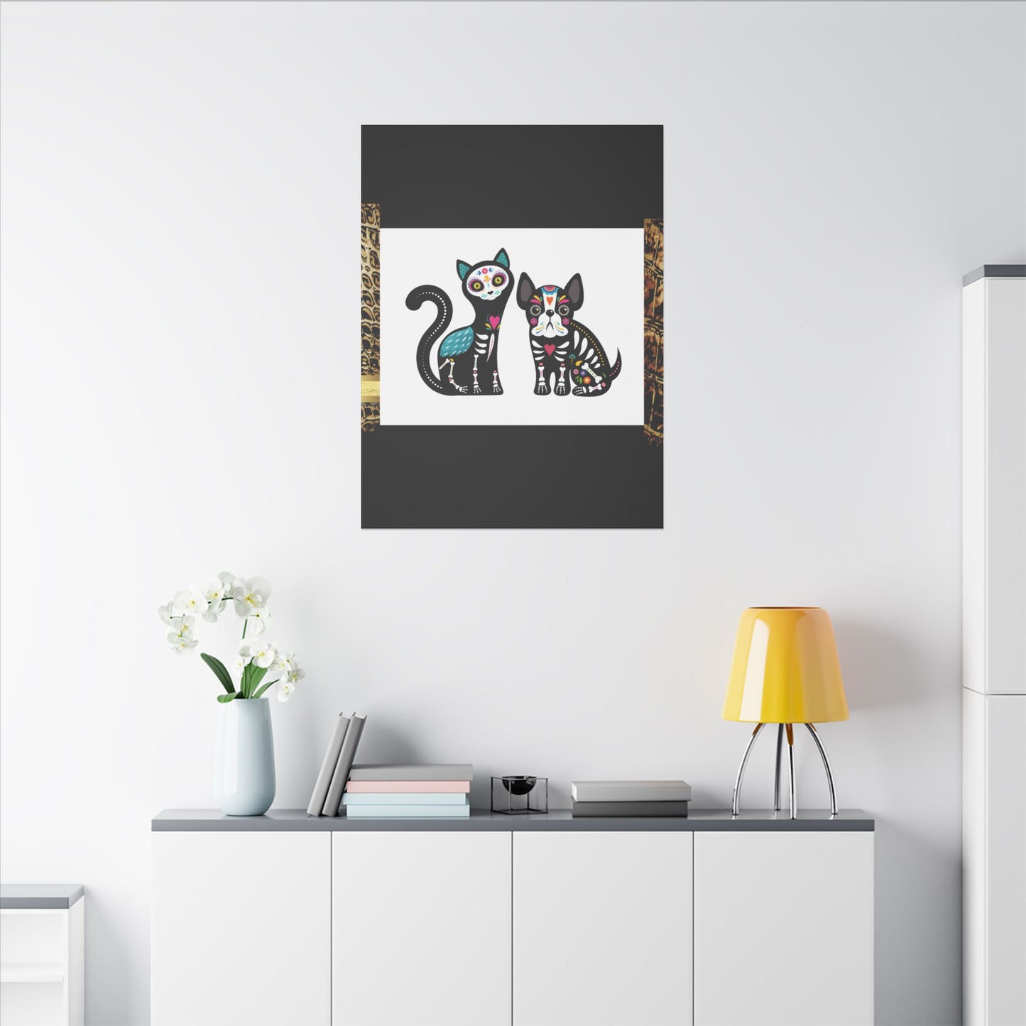 Day of the Dead Pet Canvas Art - Colorful Cat and Dog Wall Decor
