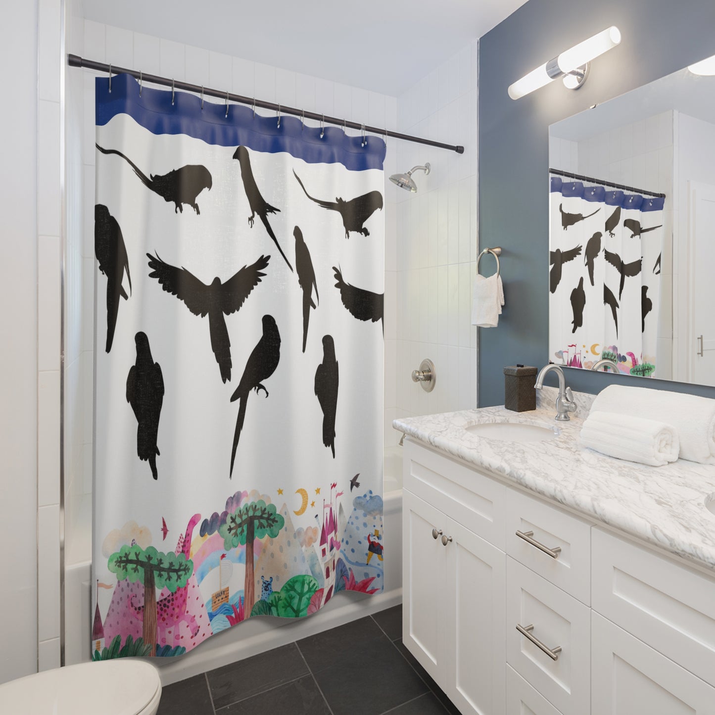 Whimsical Bird Shower Curtain – Enchanting Nature Decor for Bathrooms