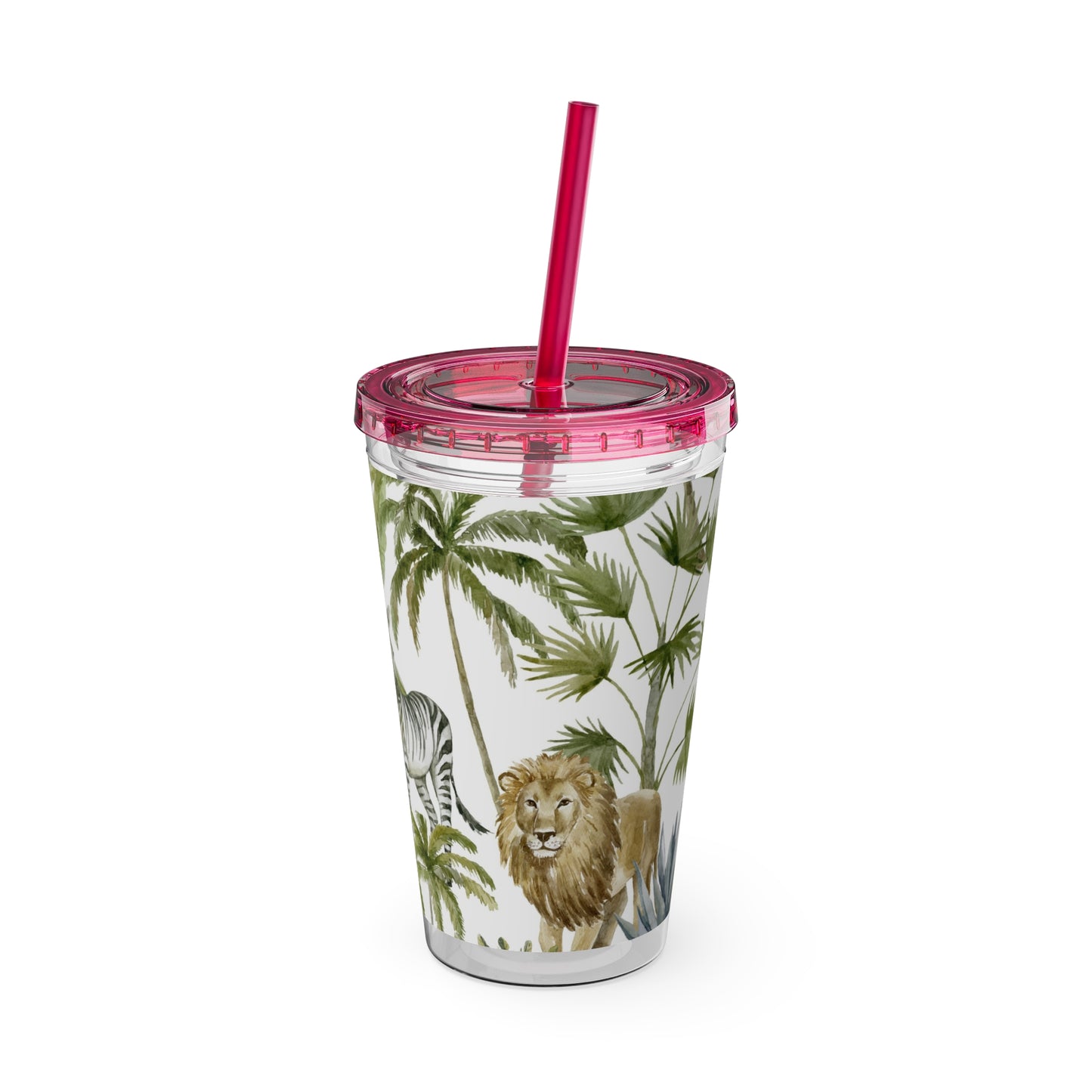 Sunsplash Jungle Tumbler with Straw - 16oz Tropical Wildlife Drinkware