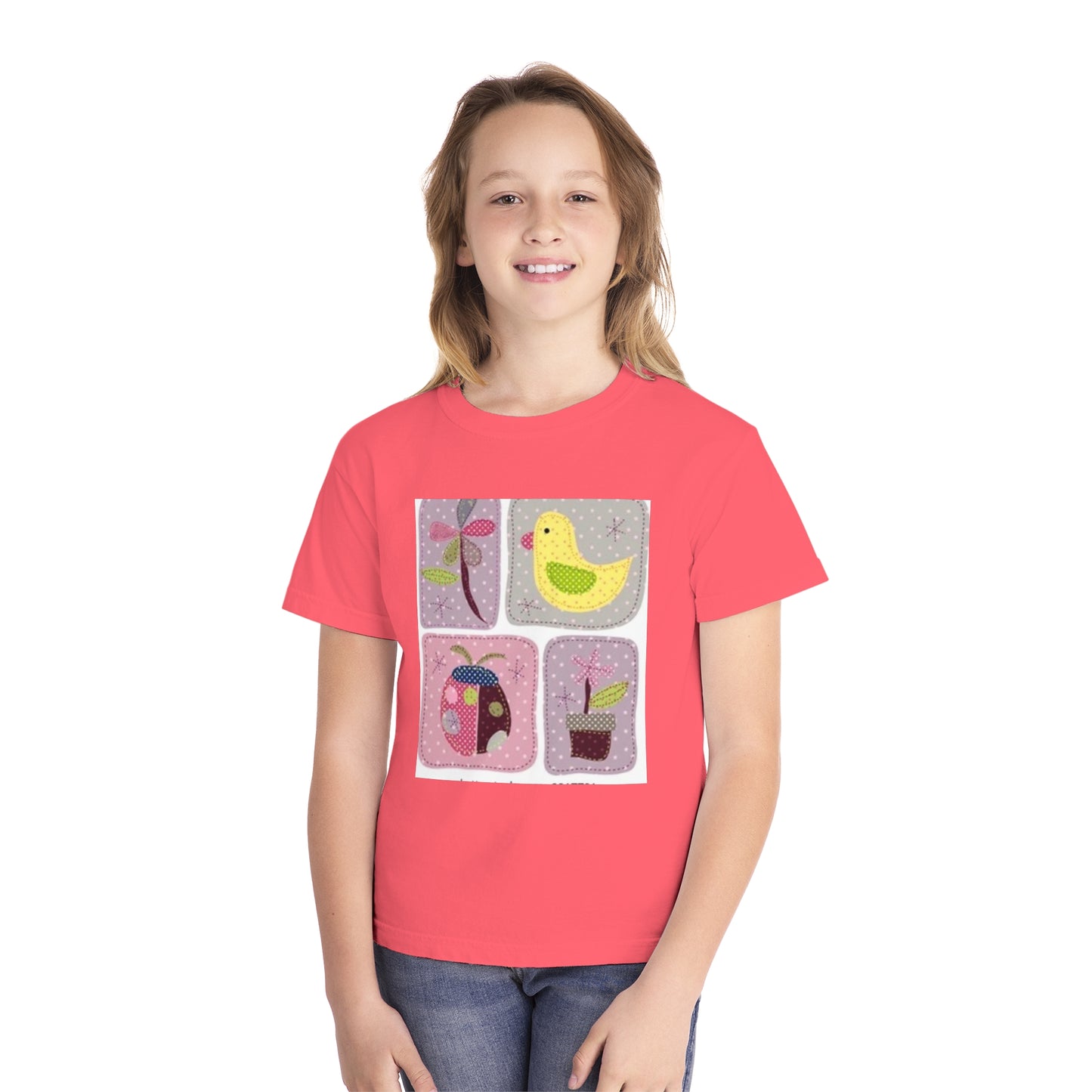 Whimsical Youth Midweight Tee with Cute Bird and Nature Designs