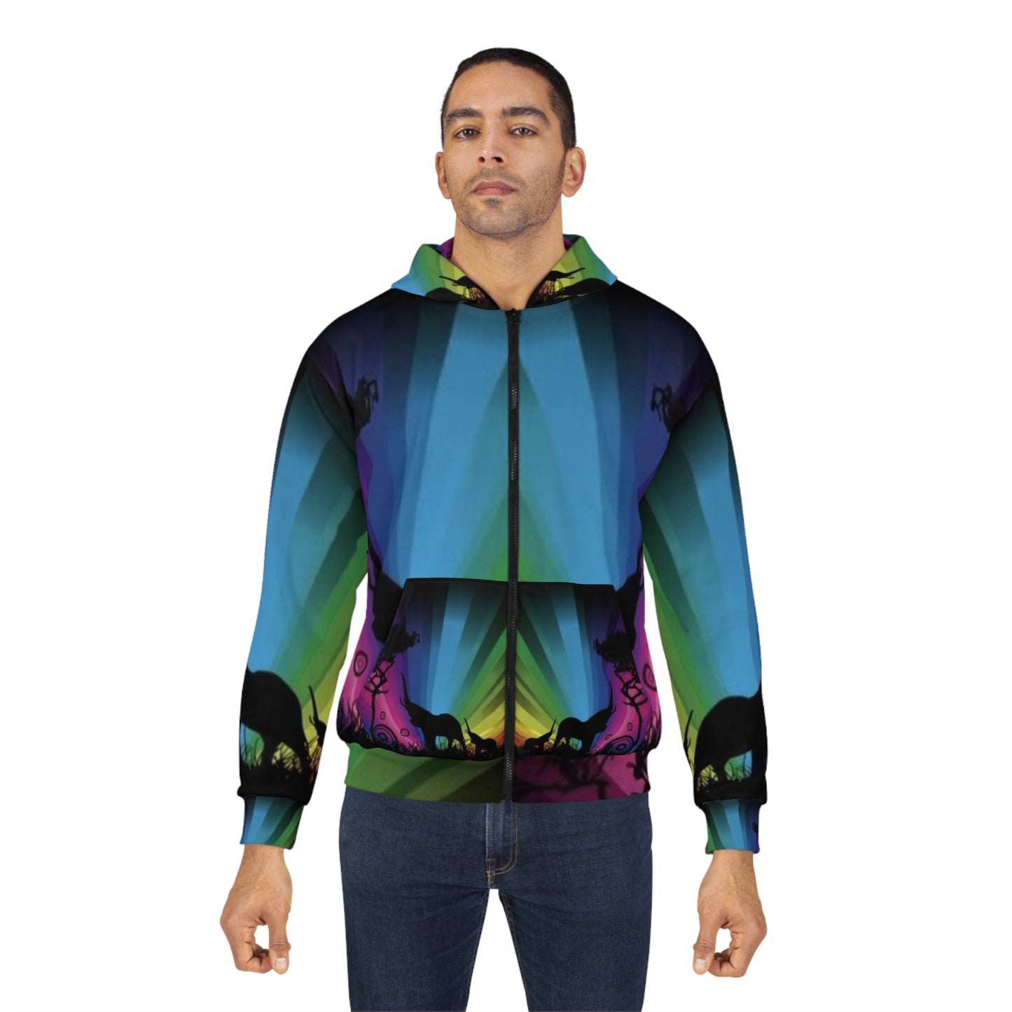Colorful Wildlife Unisex Zip Hoodie - Eye-Catching Nature Design