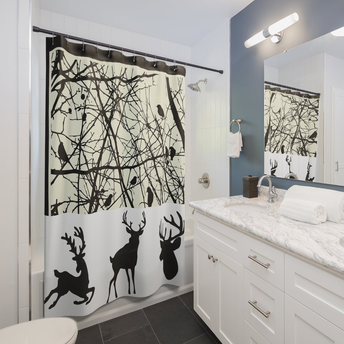 Nature Silhouette Shower Curtain - Rustic Wildlife Decor for Home