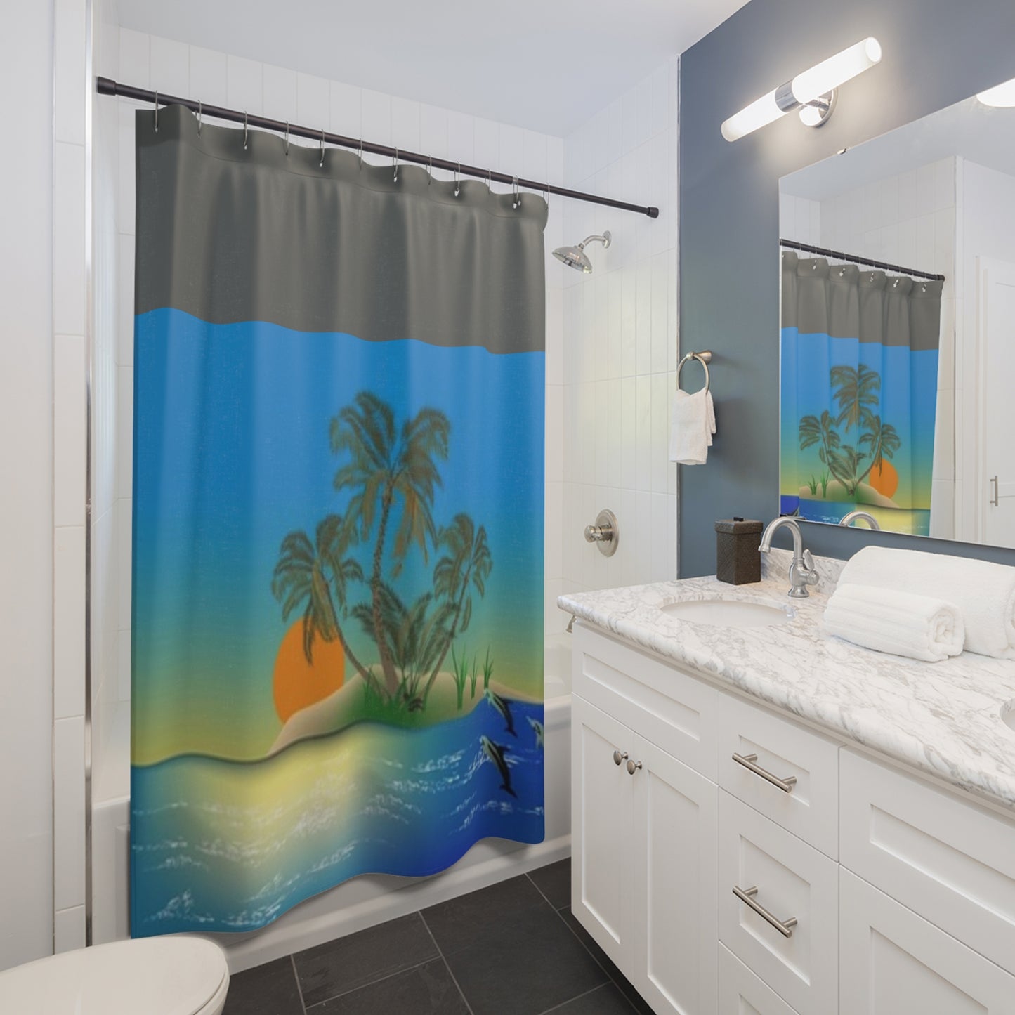 Tropical Sunset Shower Curtain - Beach Vibes for Home Decor
