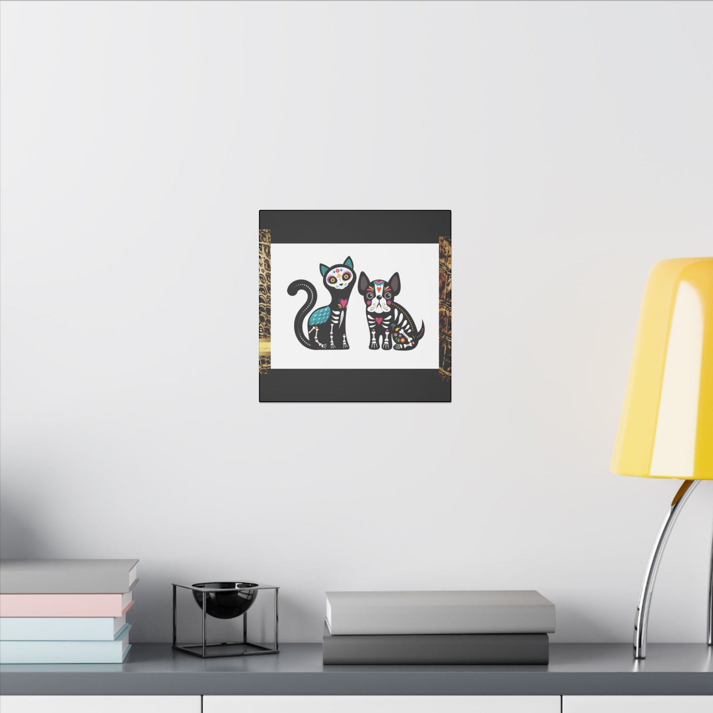 Day of the Dead Pet Canvas Art - Colorful Cat and Dog Wall Decor