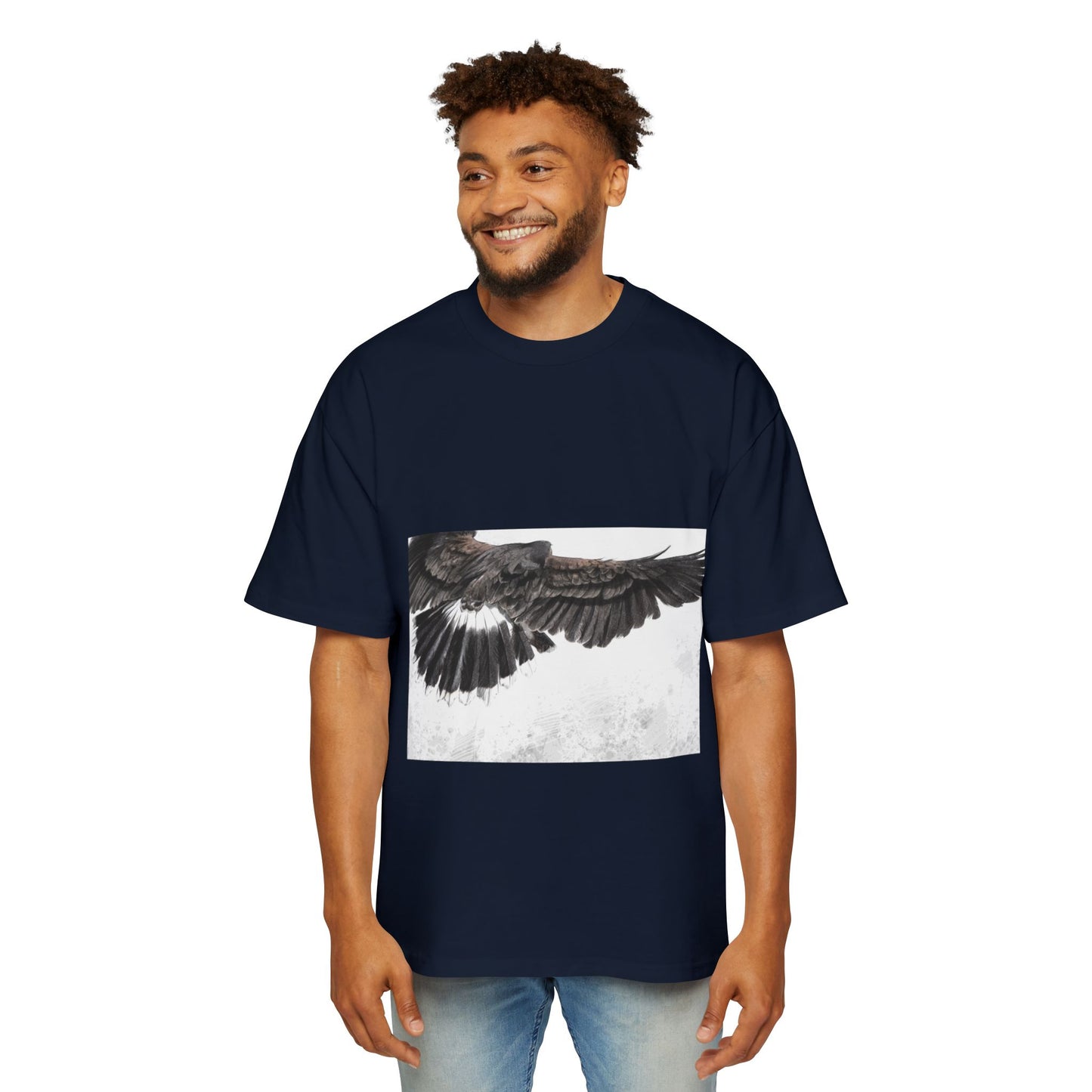 Men's Heavy Oversized Tee - Bold Eagle and Skull Print