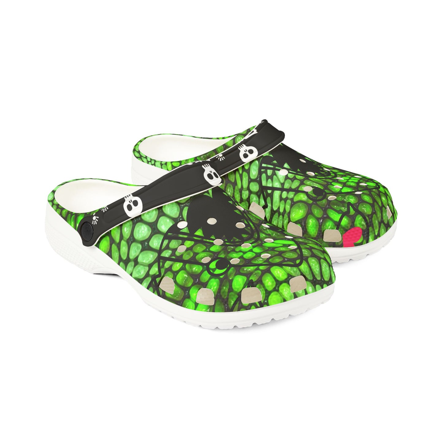 Skull & Green Glow EVA Foam Clogs - Fun, Lightweight Footwear for Kids and Adults