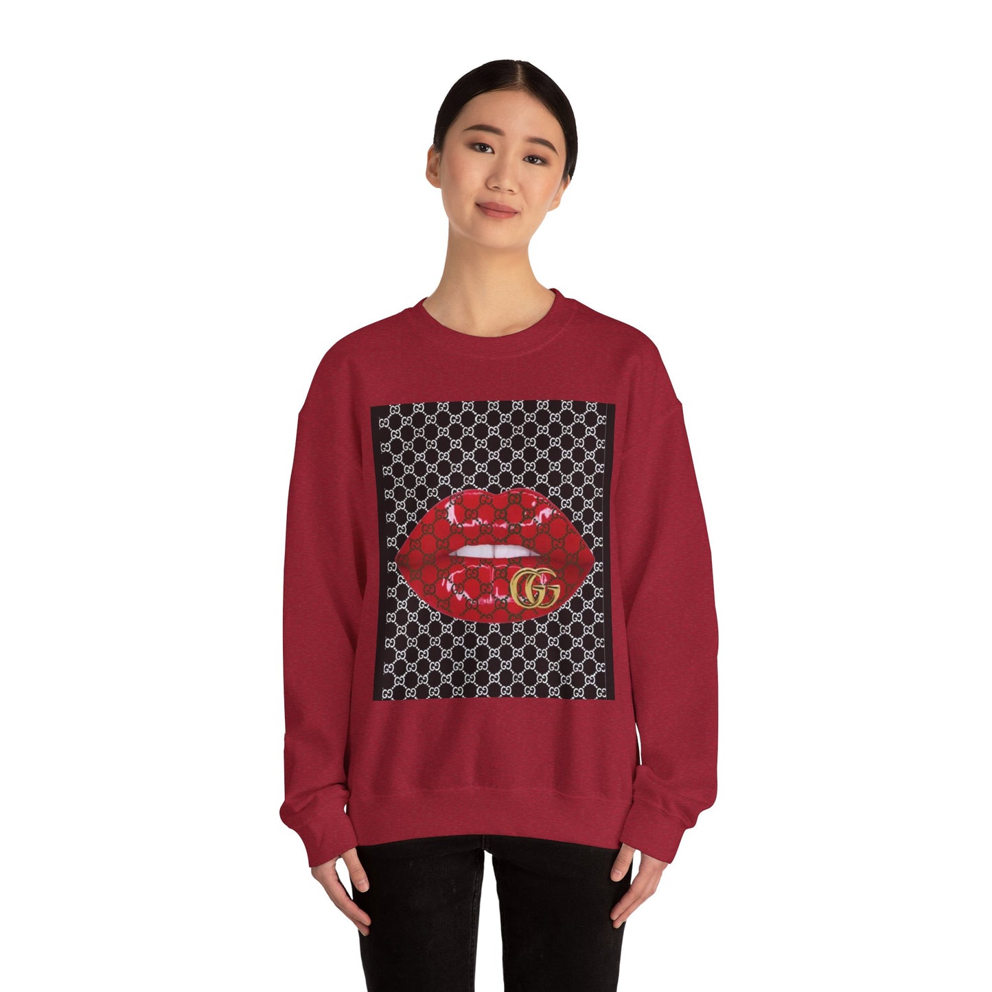 Trendy Unisex Graphic Crewneck Sweatshirt with Lip Design