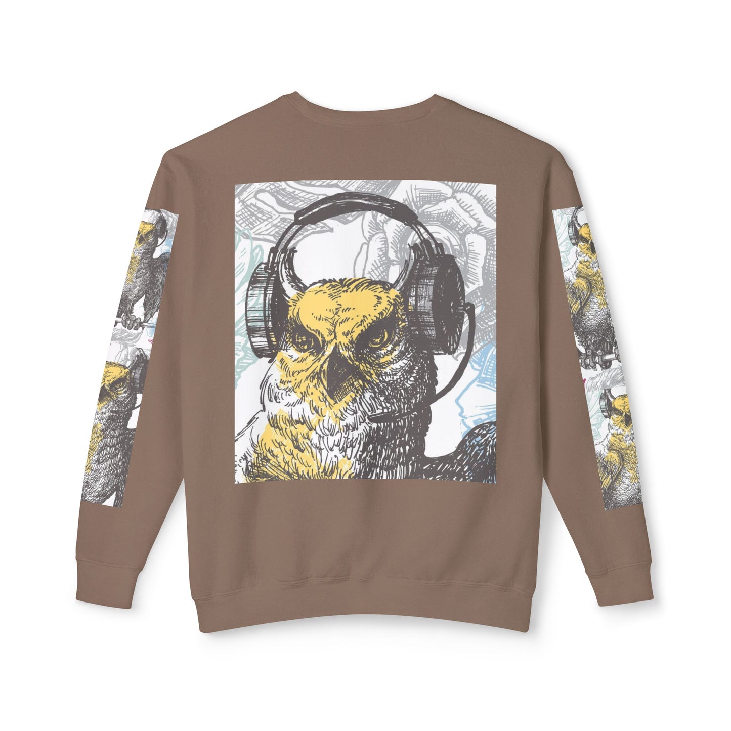 Music Lover's Owl Graphic Crewneck Sweatshirt - Unisex Lightweight Design