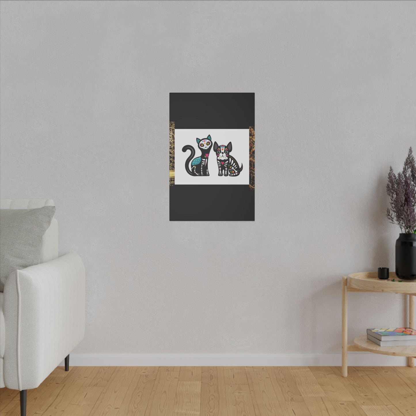 Day of the Dead Pet Canvas Art - Colorful Cat and Dog Wall Decor