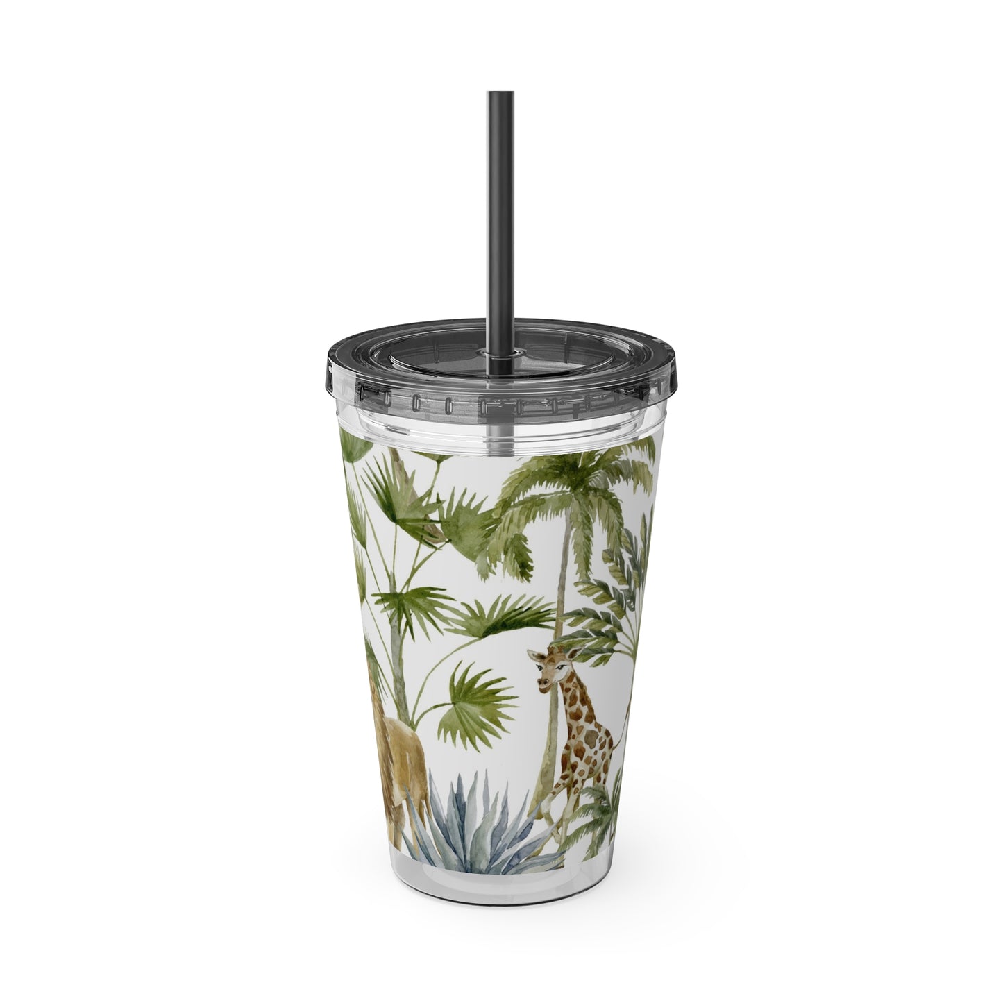 Sunsplash Jungle Tumbler with Straw - 16oz Tropical Wildlife Drinkware