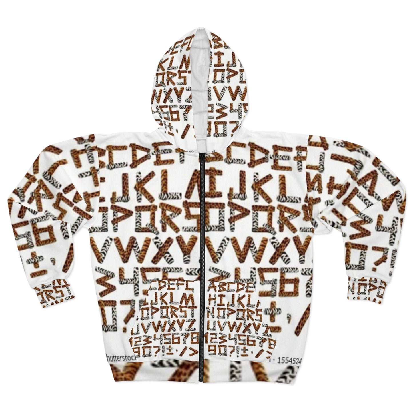 Safari-Inspired Unisex Zip Hoodie with Animal Print Letters