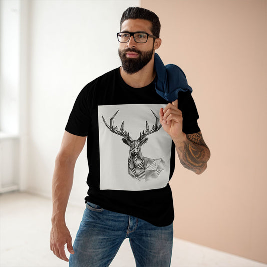 Geometric Deer & Spider Web Adult Staple Tee - Nature-Inspired Graphic T-Shirt for Outdoor Enthusiasts