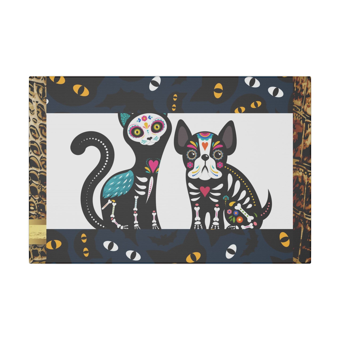Day of the Dead Pet Canvas Art - Colorful Cat and Dog Wall Decor