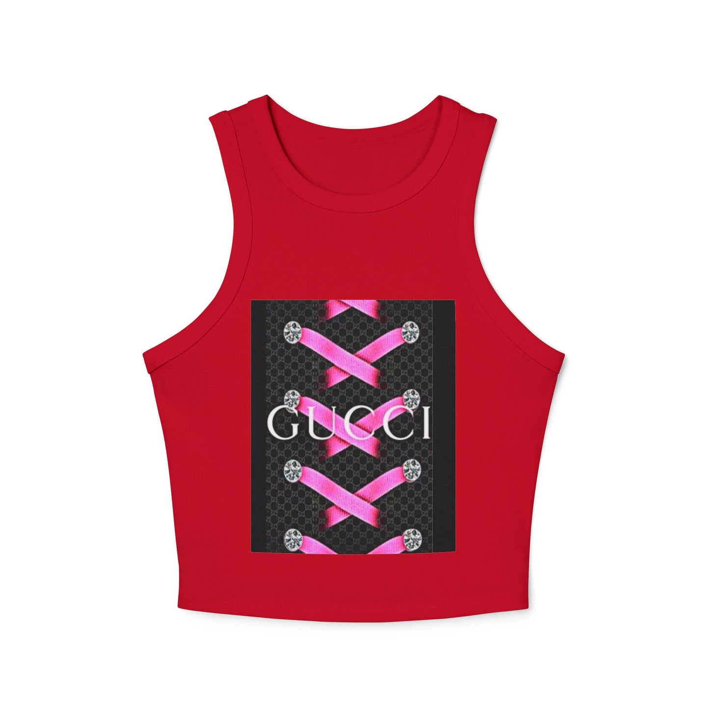 Stylish Women's Micro Rib Racer Tank Top with Pink Laces Design