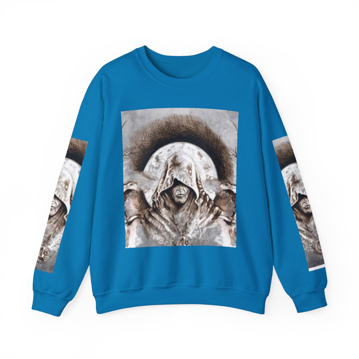 Mystical Hooded Figure Unisex Crewneck Sweatshirt - Fantasy Apparel for Dreamers