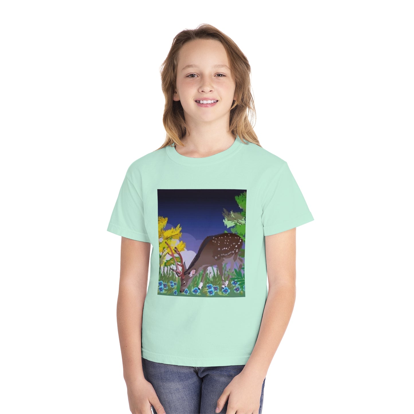 Youth Midweight Tee – Serene Deer in Nature Design