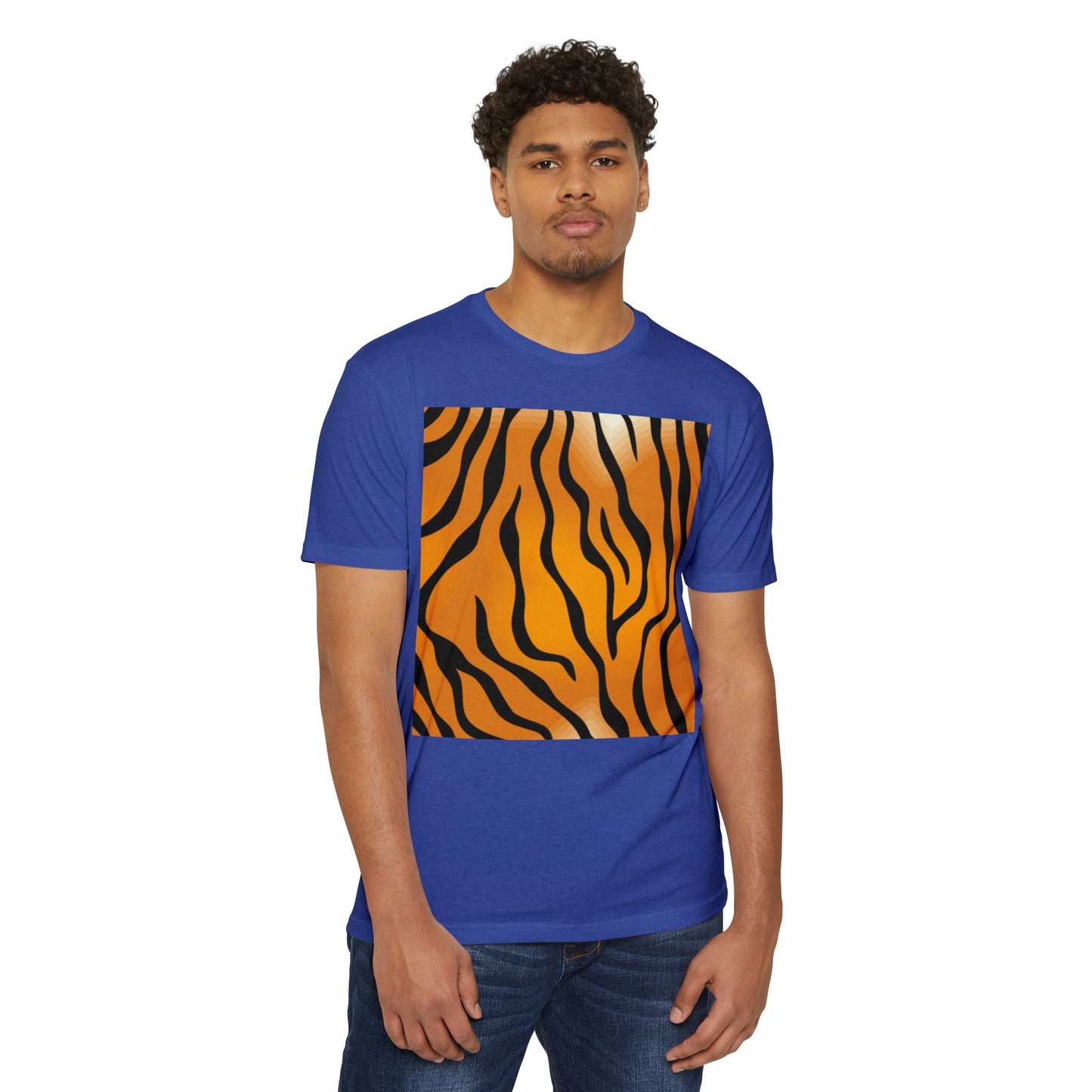 Unisex Tiger Stripe CVC Jersey T-Shirt - Bold Wild Pattern for Casual Wear