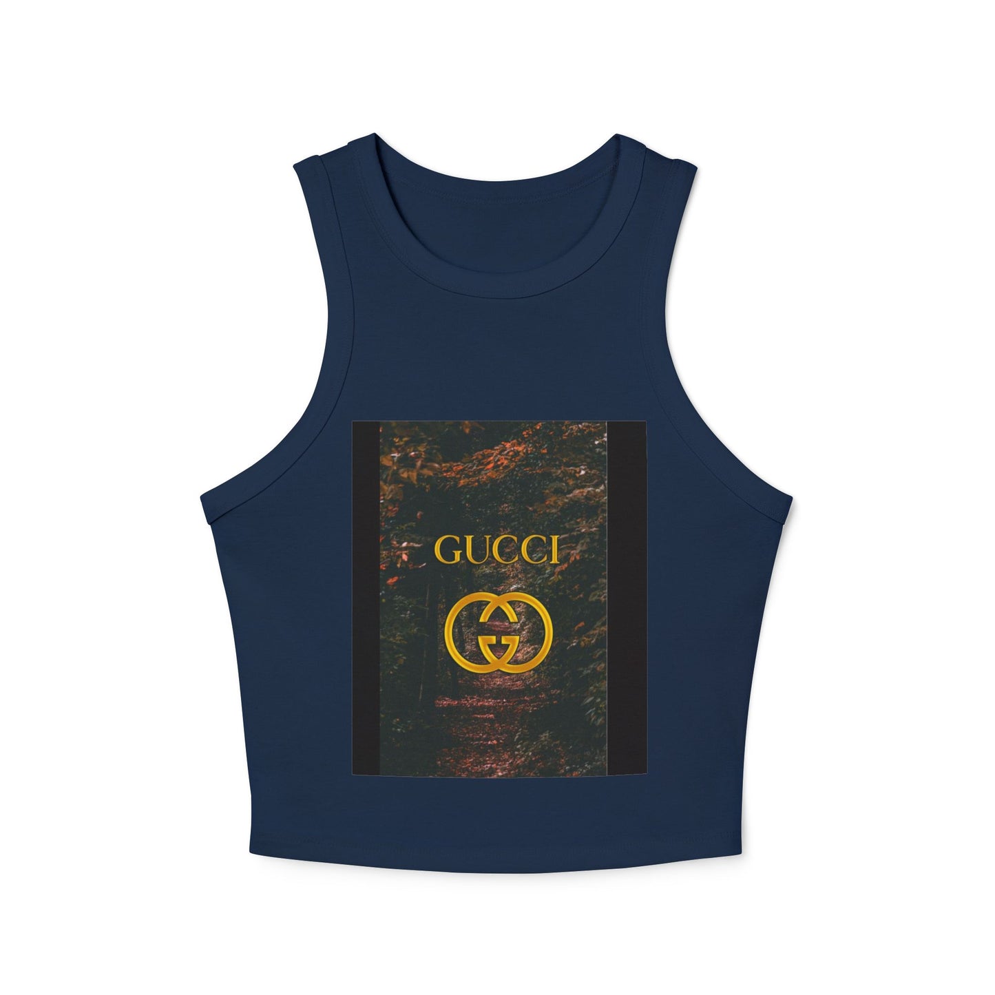 Trendy Women's Micro Rib Racer Tank Top with GUCCI Graphic - Casual Chic Style for Everyday Wear