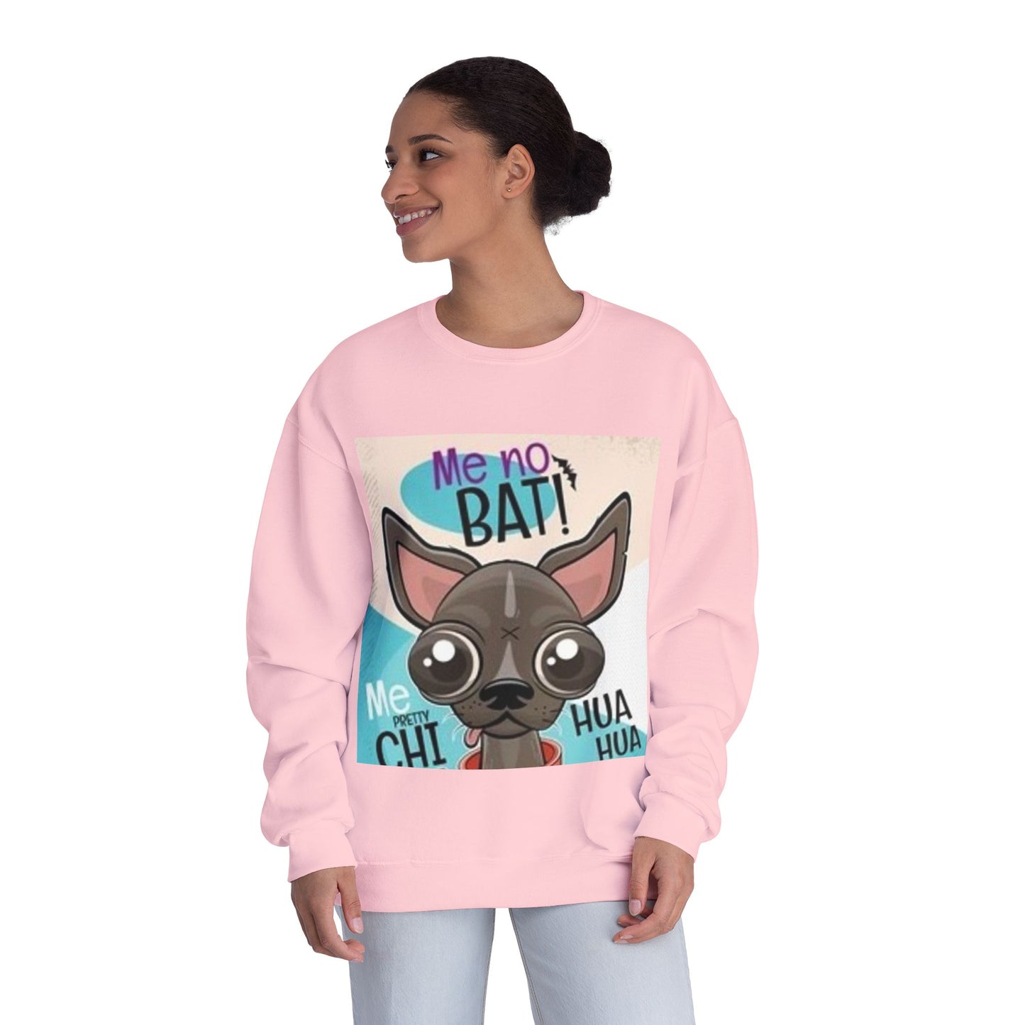 Funny Dog Lover Sweatshirt – "Me no BAT!" Unisex Crewneck